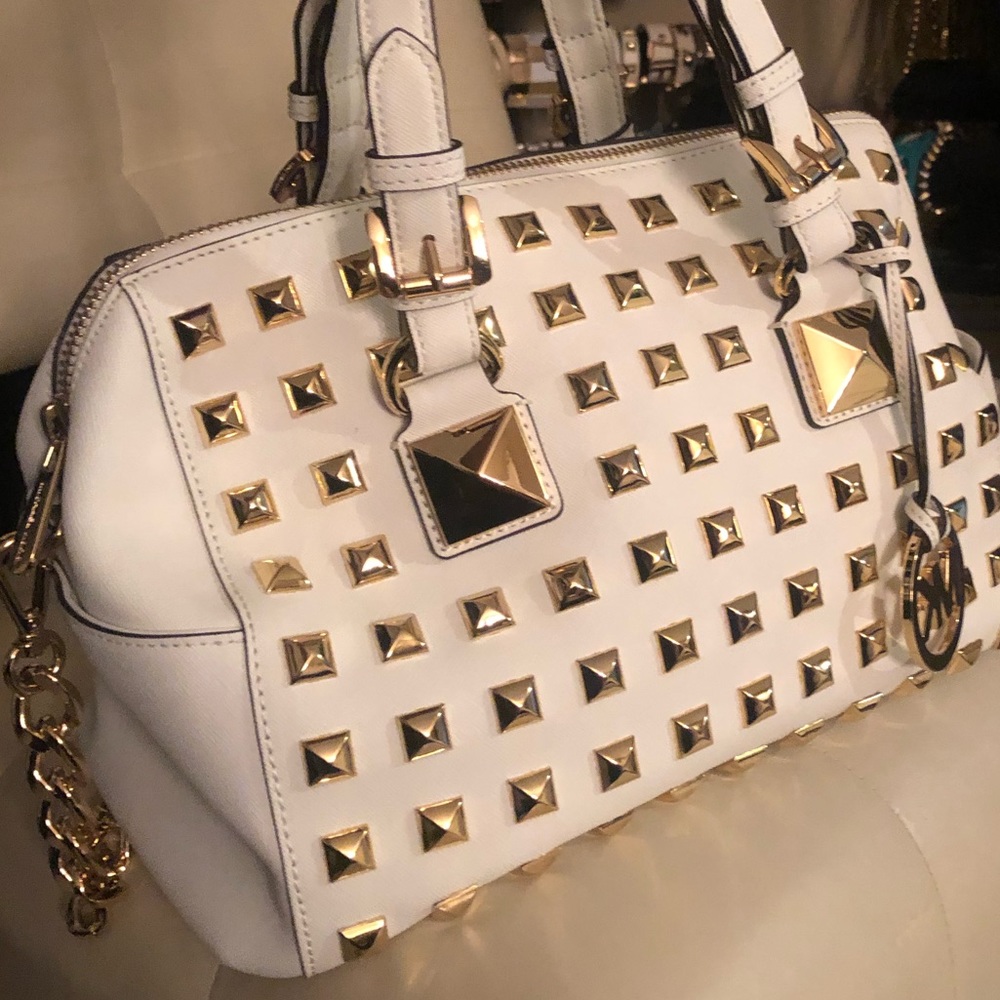 Michael Kors White Studded Grayson Satchel